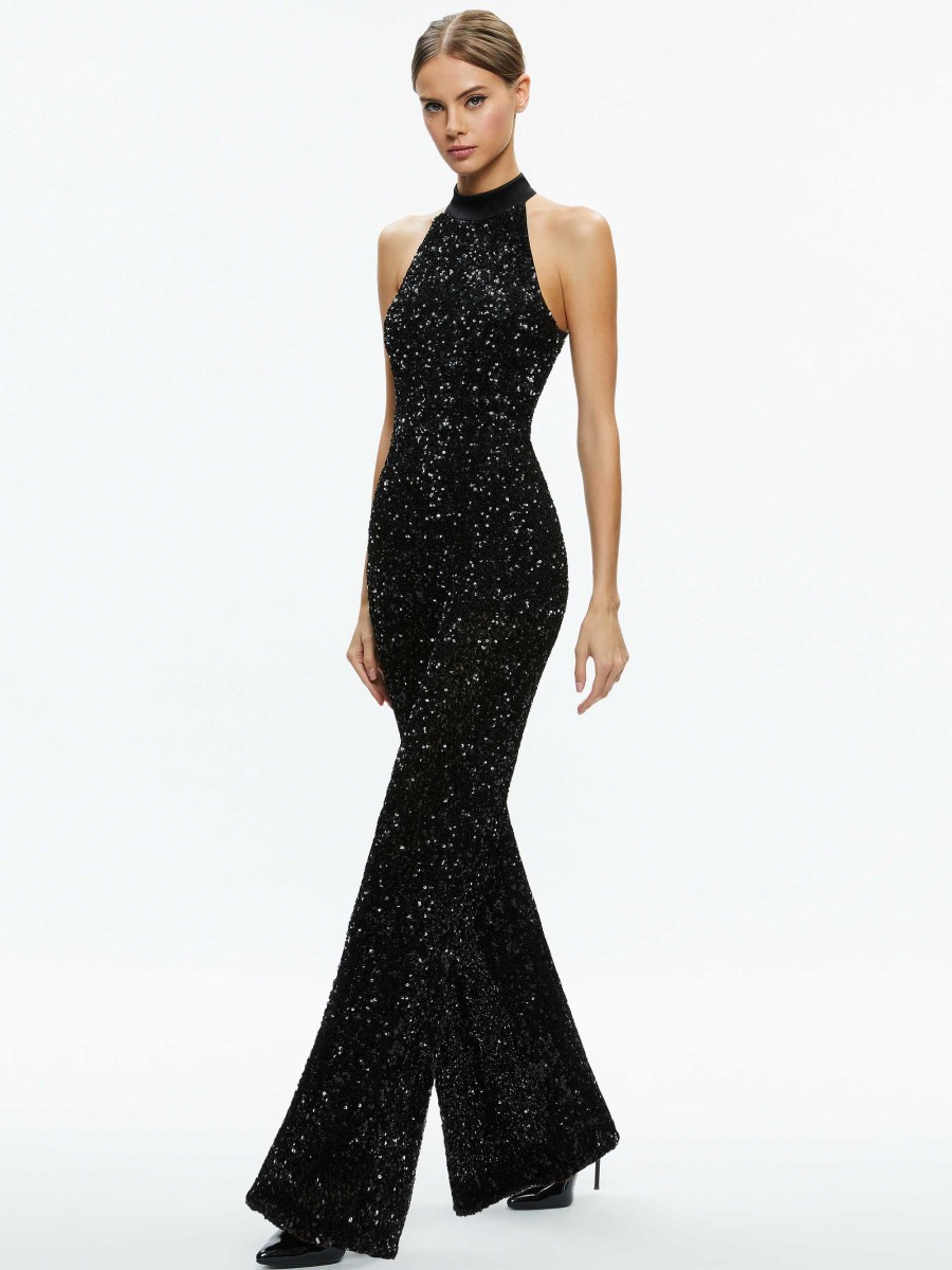 Alice and Olivia Cataline Sequin High Neck Wide Leg Jumpsuit | Jumpsuits