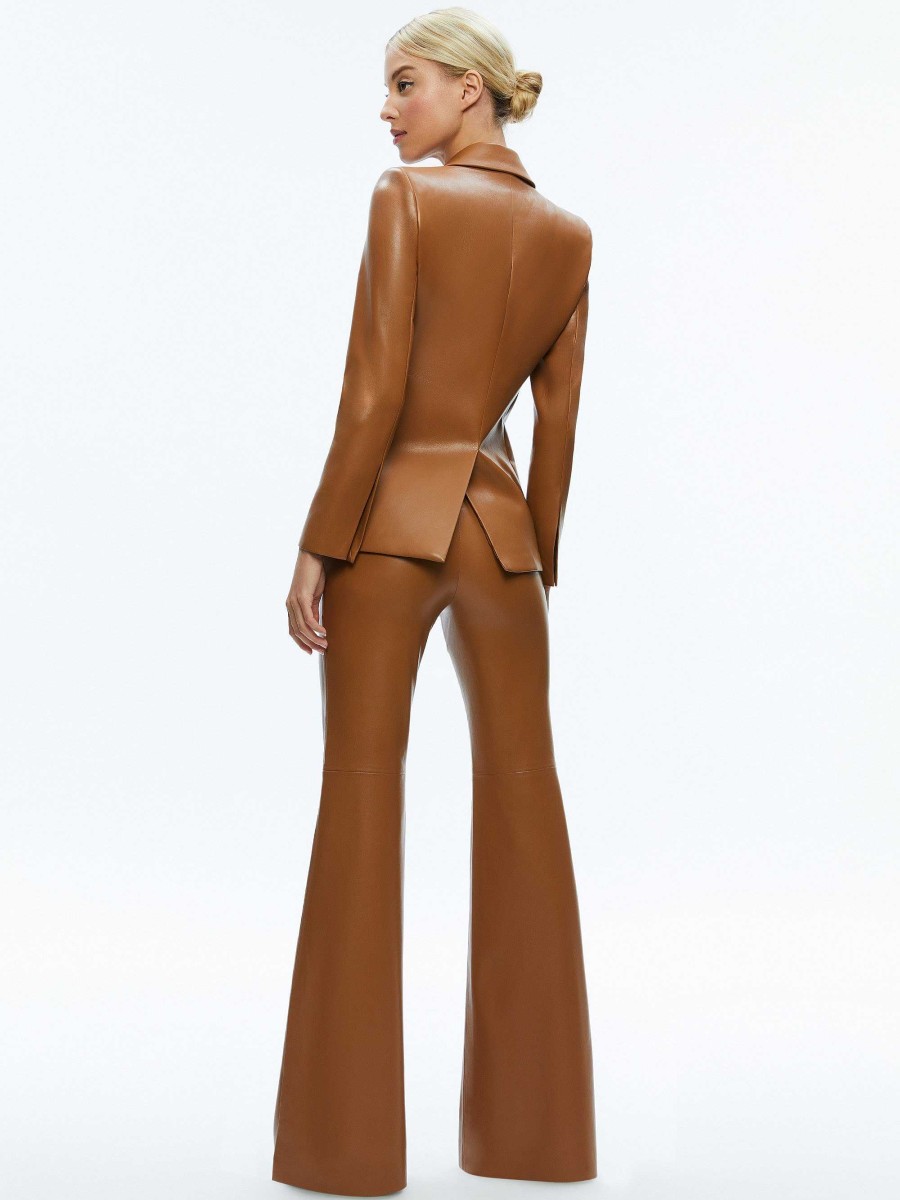 Alice and Olivia Macey Fitted Vegan Leather Blazer + Danette Vegan Leather Split Hem Trousers | Matching Sets