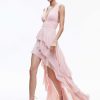 Alice and Olivia Holly Low Neck Asymmetric Ruffled Maxi Dress | Dresses