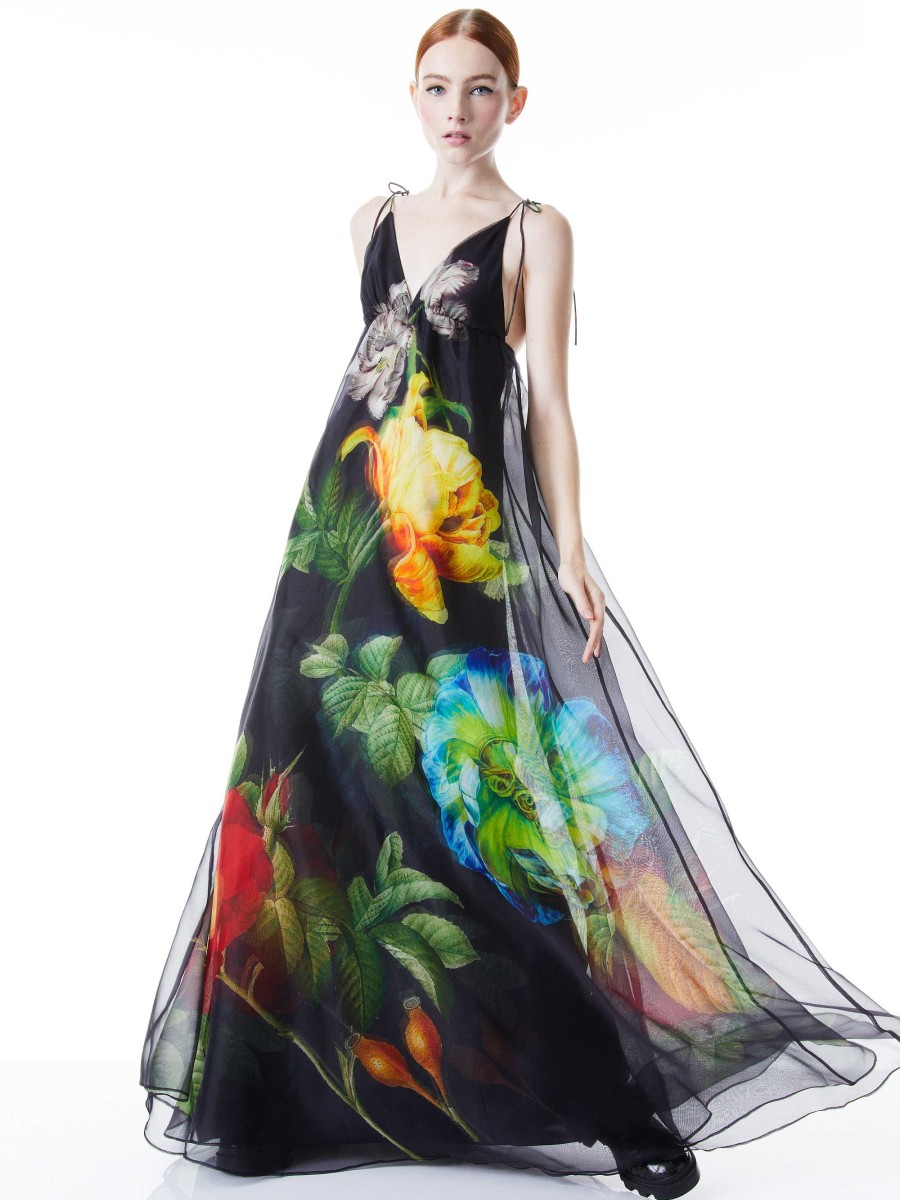 Alice and Olivia Massie Tie Strap Printed Gown | Dresses