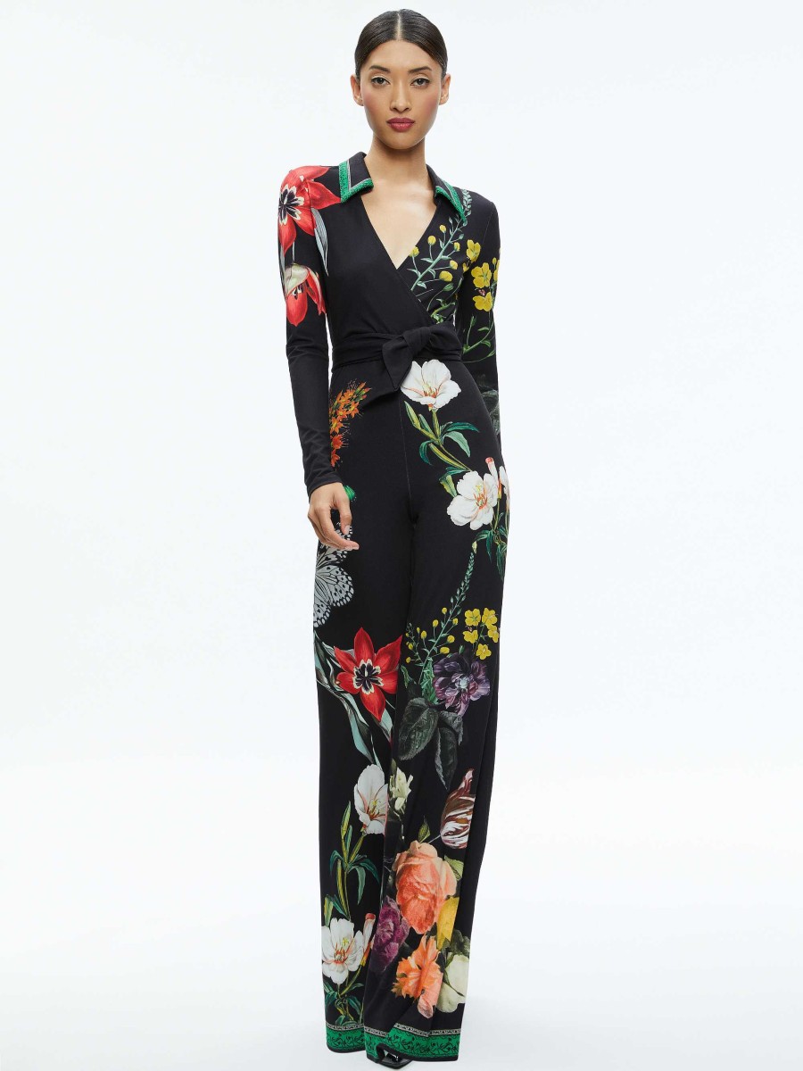 Alice and Olivia Melinda Wide Leg Wrap Jumpsuit | Jumpsuits