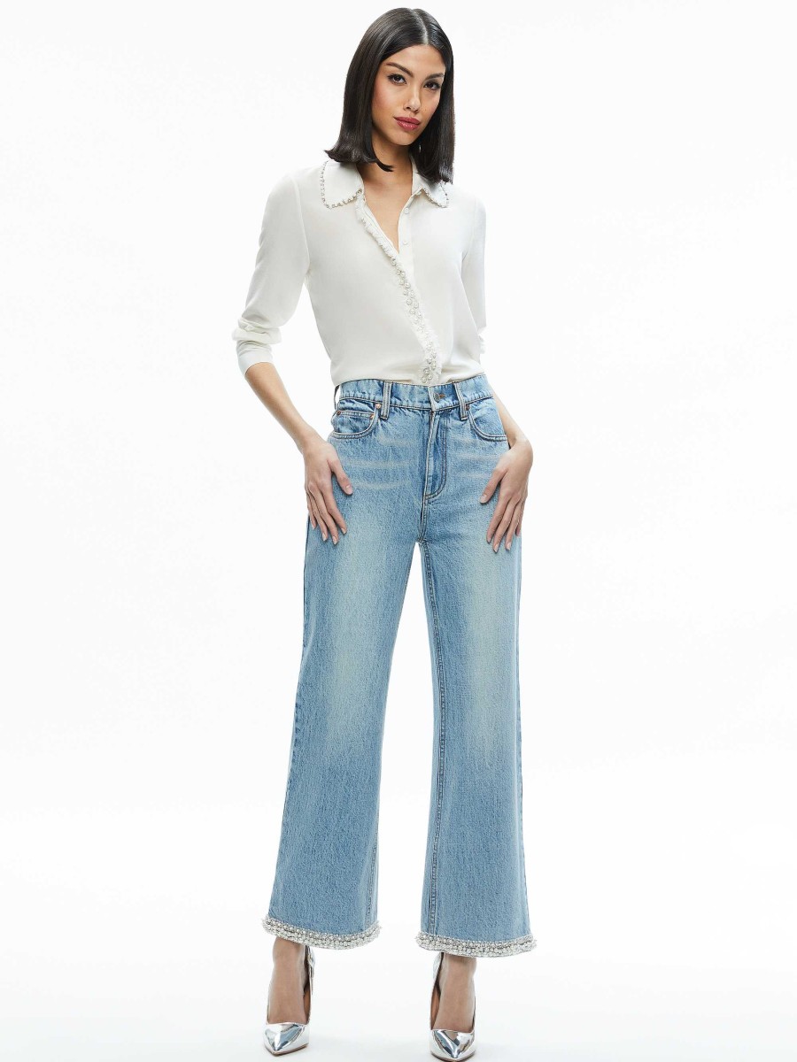 Alice and Olivia Ora High Rise Embellished Jean | Pants