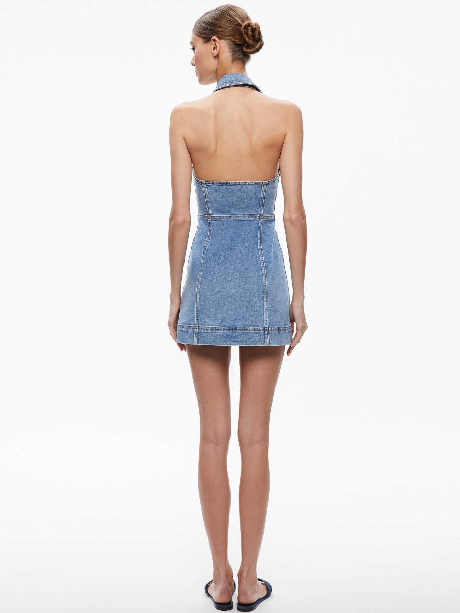 Alice and Olivia Kendall Denim Halter Mini Dres | Dresses