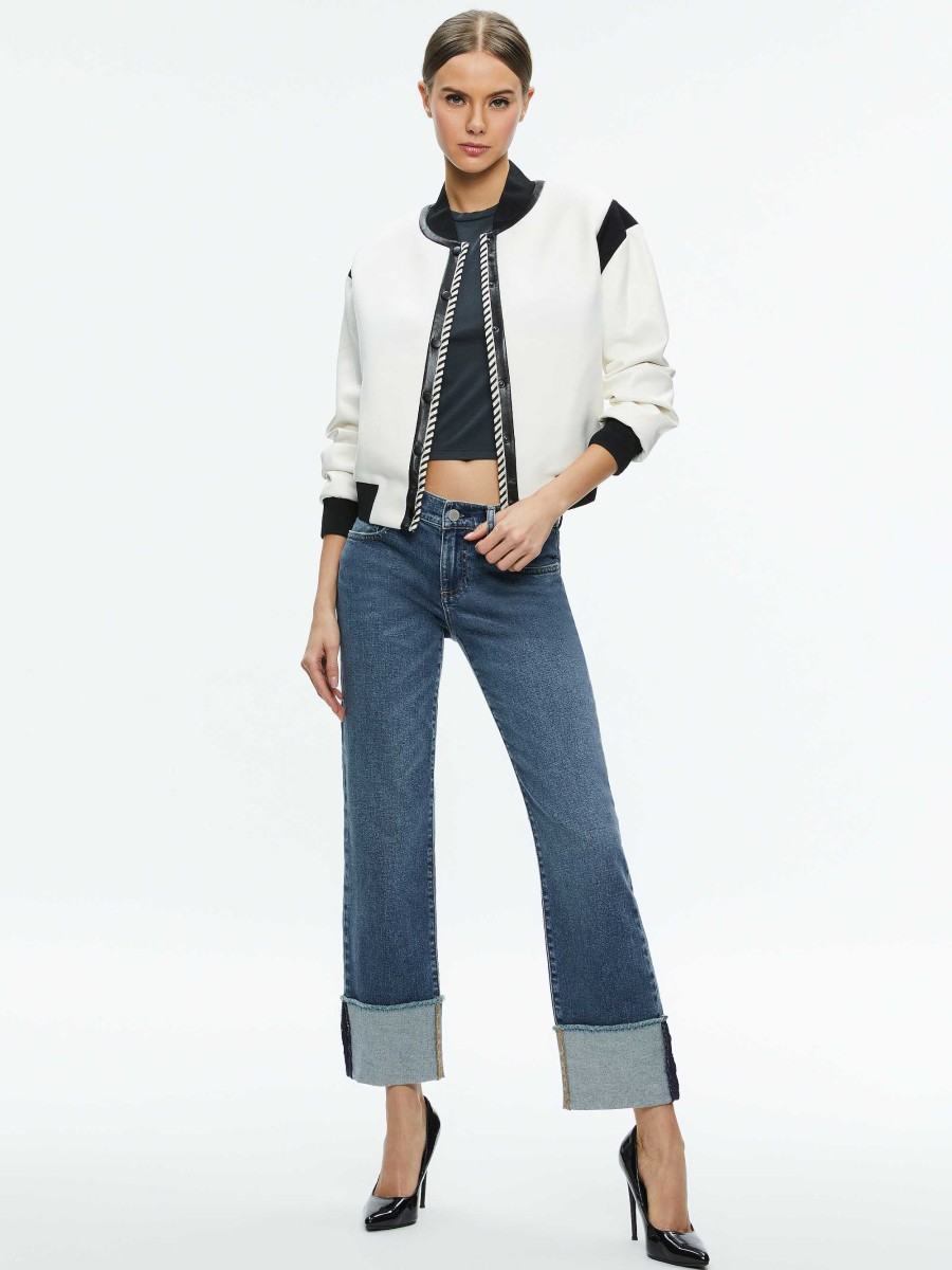 Alice and Olivia Keri Combination Vegan Leather Varsity Jacket | Jackets + Coats