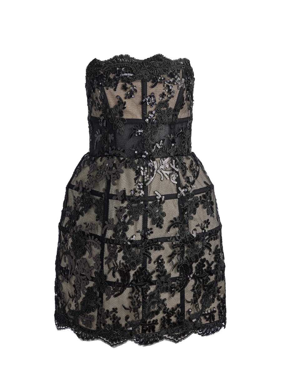 Alice and Olivia Gerda Strapless Sequin Lace Mini Gown | Dresses