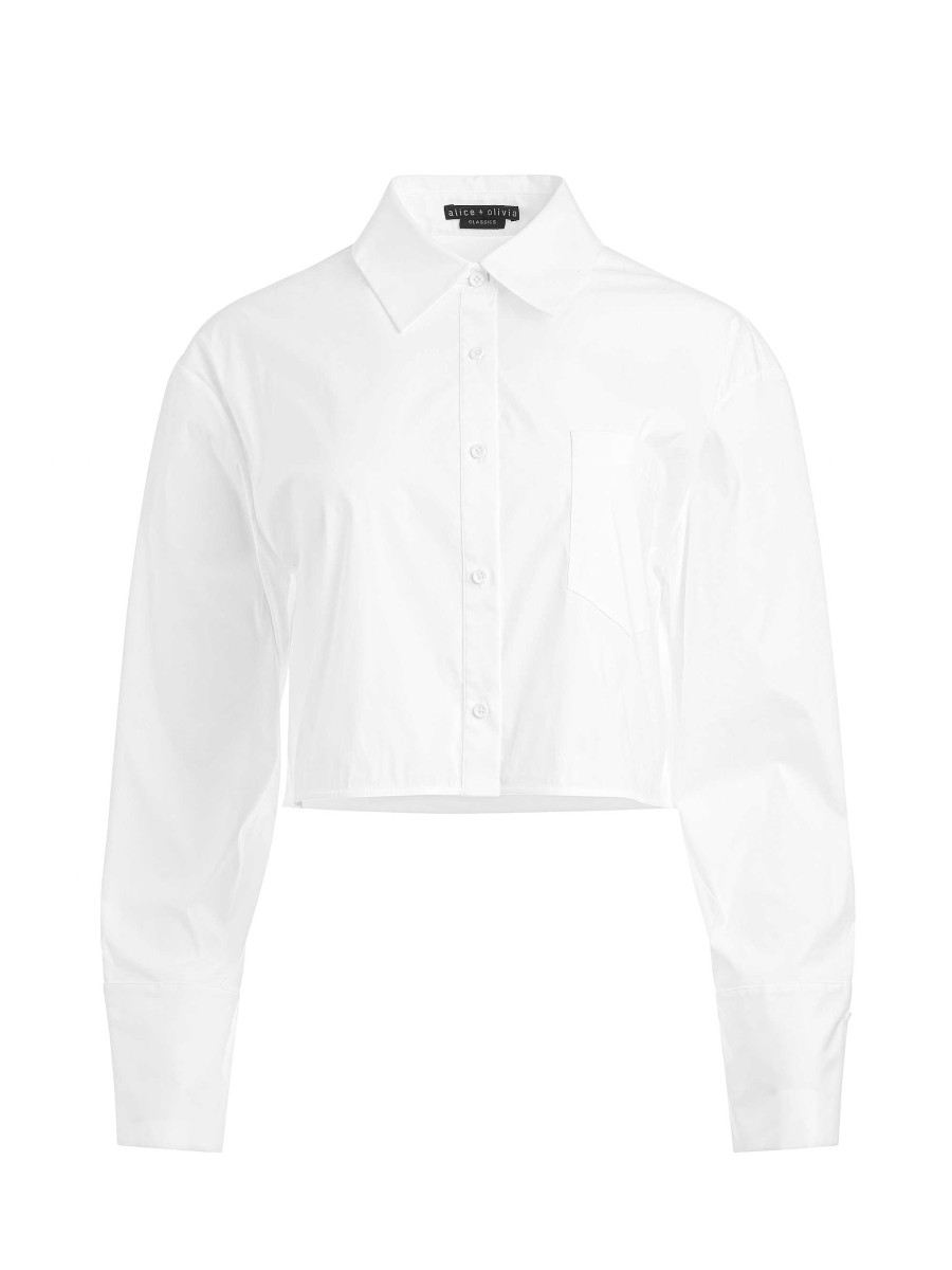 Alice and Olivia Finely Cropped Oversized Button Down Shirt | Tops