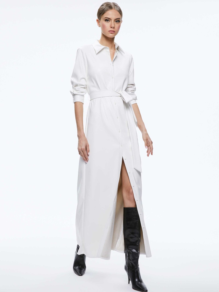 Alice and Olivia Chassidy Vegan Leather Maxi Shirt Dress | Dresses