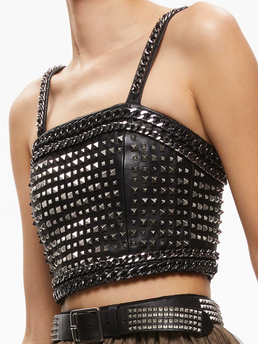 Alice and Olivia Ceresi Chain Strap Studded Top | Tops