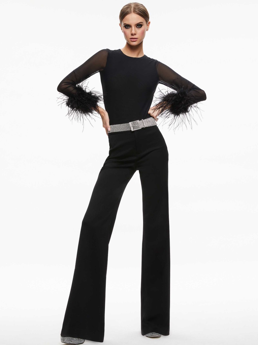 Alice and Olivia Delaina Feather Cuff Sleeve Top | Tops