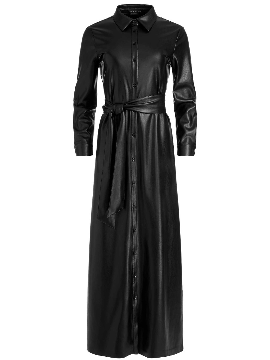 Alice and Olivia Chassidy Vegan Leather Maxi Shirt Dress | Dresses