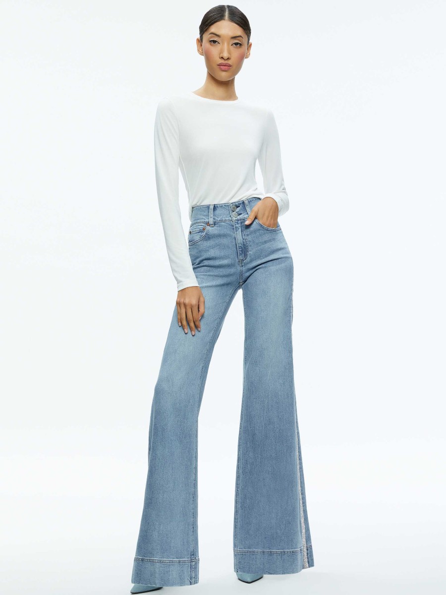 Alice and Olivia Missa High Rise Wide Leg Crystal Side Jean | Pants