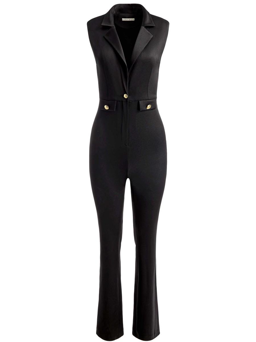 Alice and Olivia Shoshanna Sleeveless Tuxedo Jumpsuit | Jumpsuits