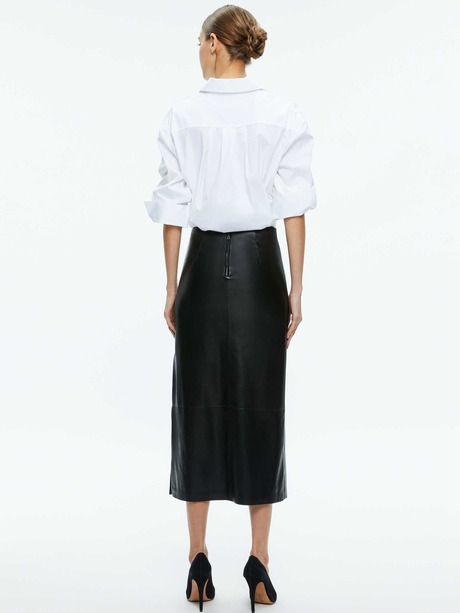 Alice and Olivia Maeve Vegan Leather Midi Skirt | Skirts