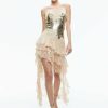 Alice and Olivia Nelia Sequined High Low Ruffled Maxi Dress | Dresses