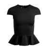 Alice and Olivia Poppy Crew Neck Cap Sleeve Peplum Top | Tops