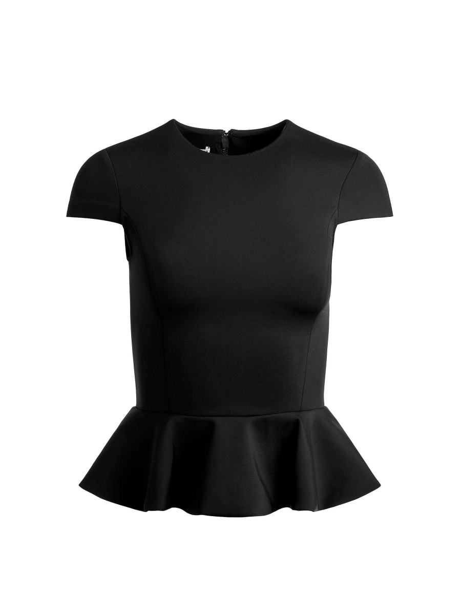 Alice and Olivia Poppy Crew Neck Cap Sleeve Peplum Top | Tops