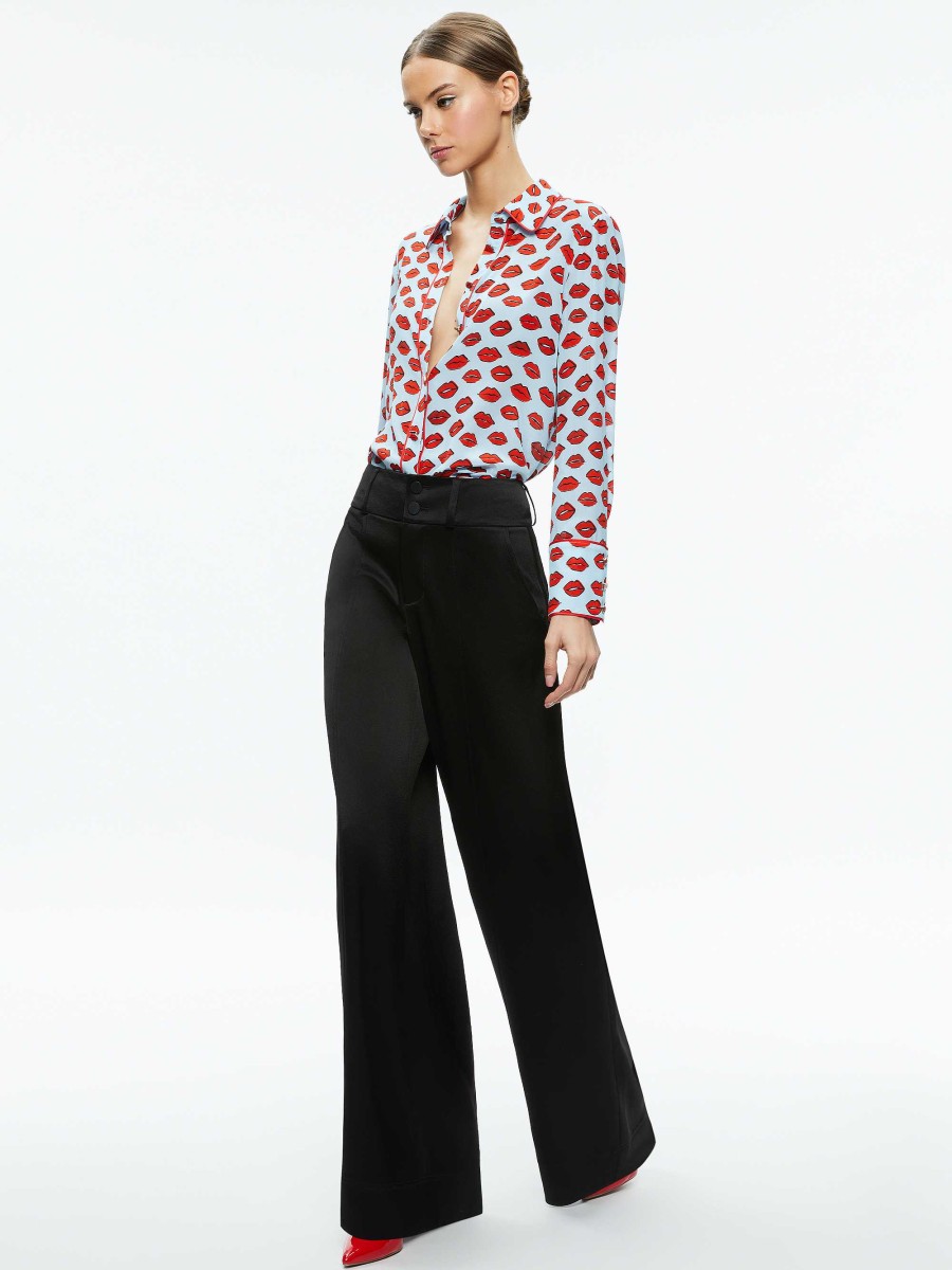 Alice and Olivia Willa Placket Top With Piping | Tops