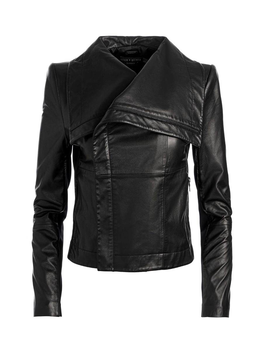 Alice and Olivia Nita Leather Drape Front Jacket | Jackets + Coats