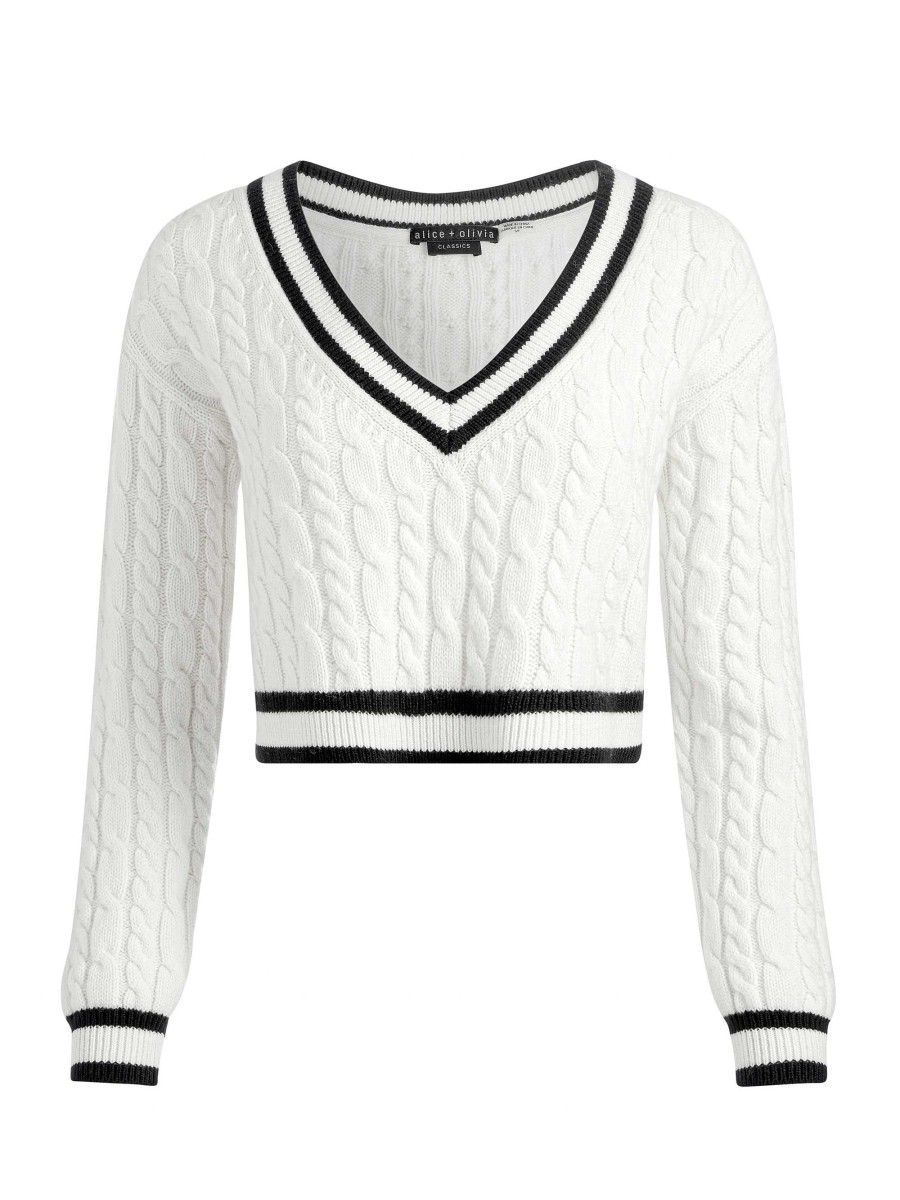 Alice and Olivia Ayden Cropped V-Neck Pullover | Sweaters