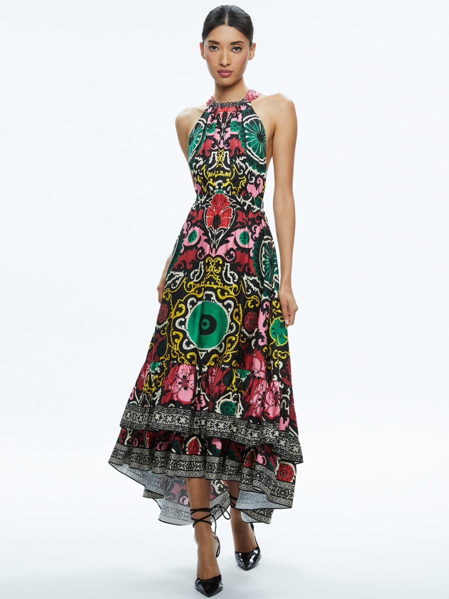 Alice and Olivia Loyce Twist Back Ruffle Maxi Dress | Dresses