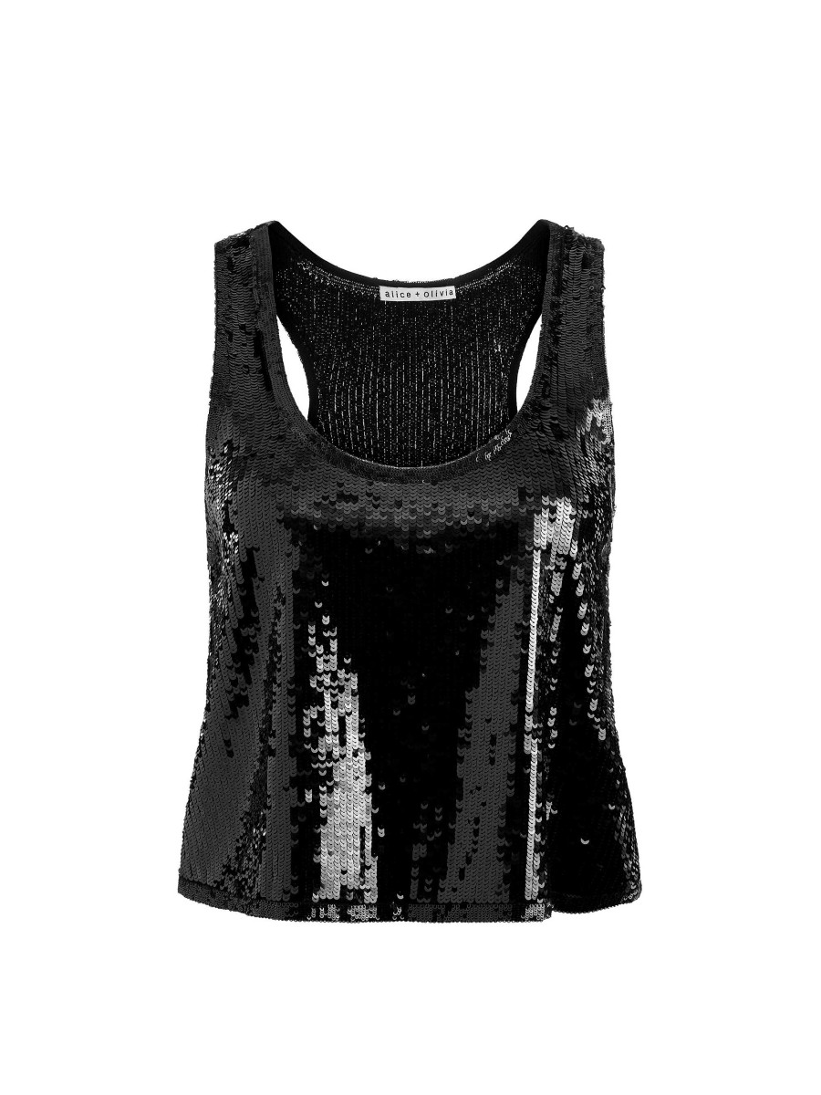 Alice and Olivia Avril Sequin Boxy Tank | Tops