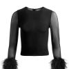 Alice and Olivia Delaina Feather Cuff Sleeve Top | Tops