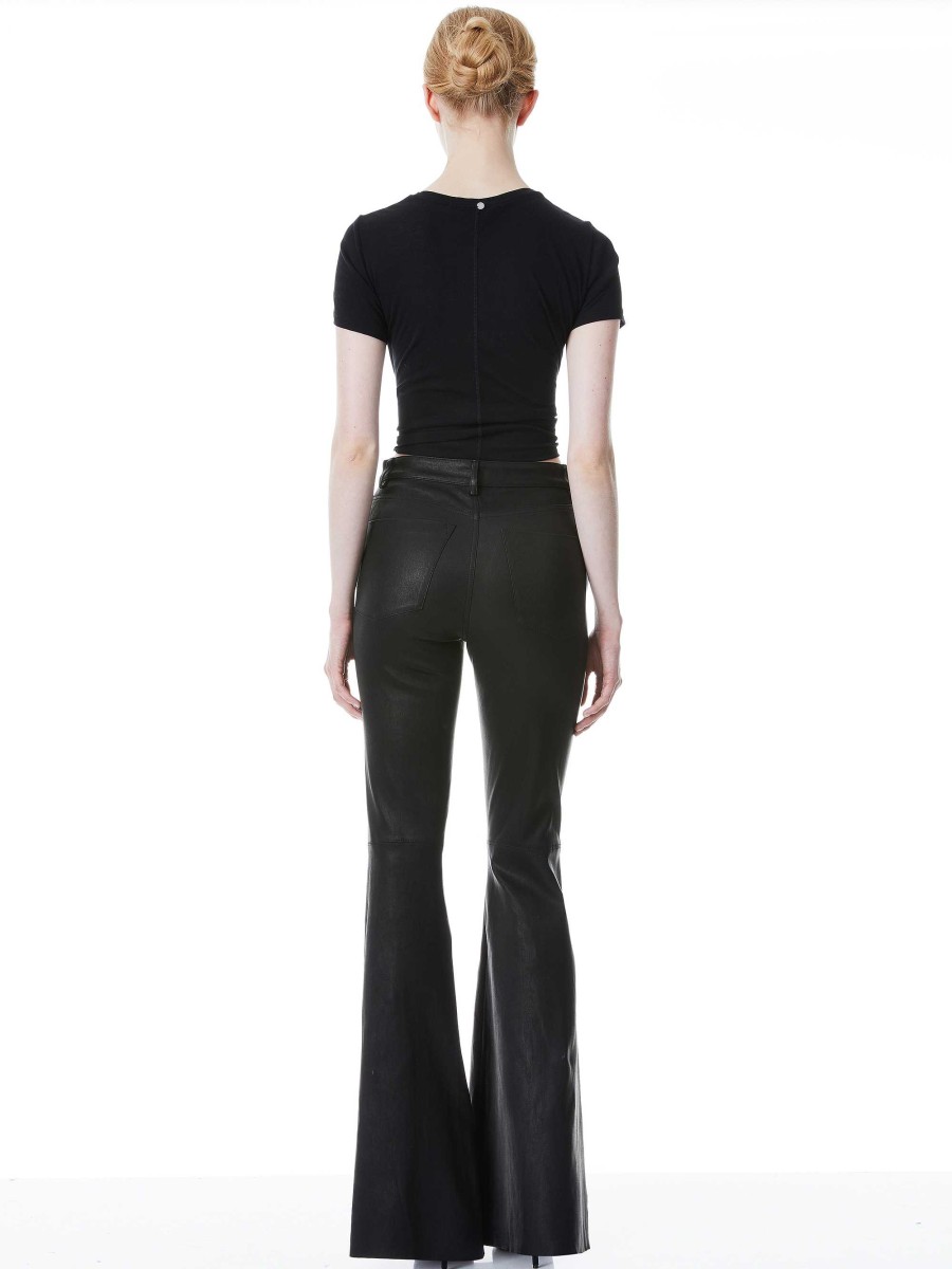 Alice and Olivia Brent High Waisted Leather Bell Pant | Pants