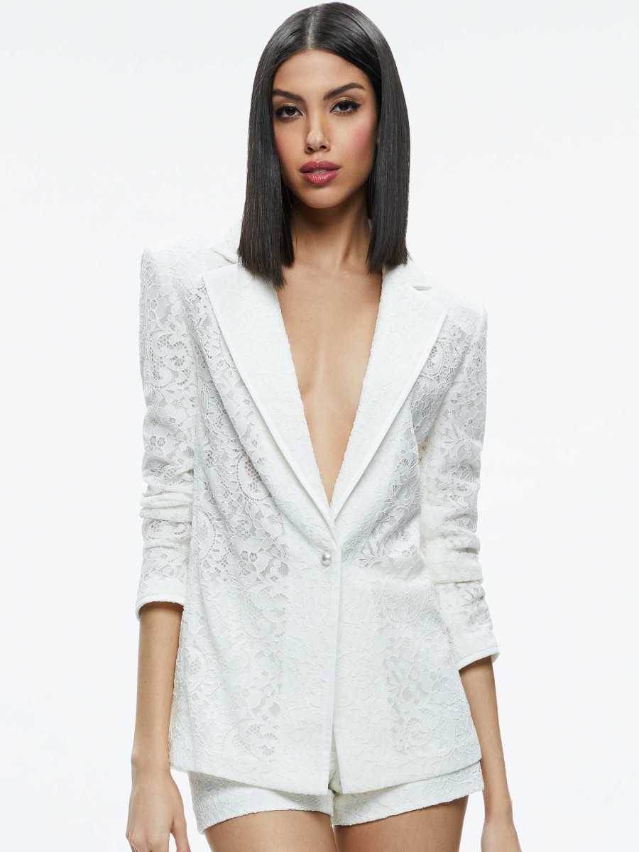 Alice and Olivia Judith Sheer Lace Shawl Collar Blazer | Jackets + Coats