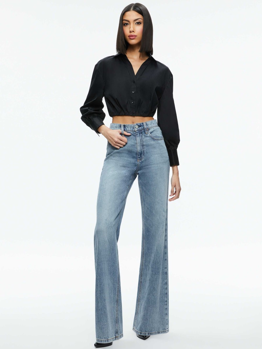 Alice and Olivia Trudy Cropped Button Down | Tops