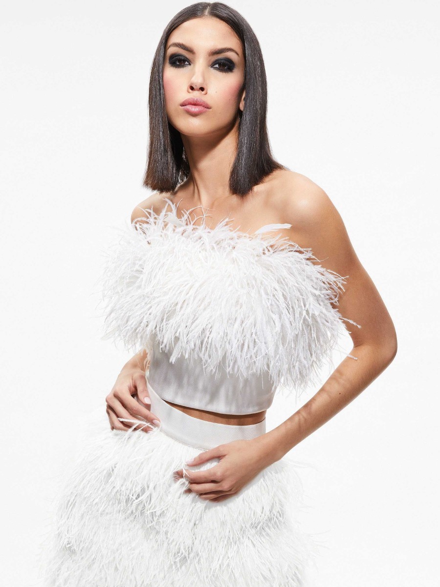 Alice and Olivia Ceresi Feather Top + Cina Feather Mini Skirt | Matching Sets