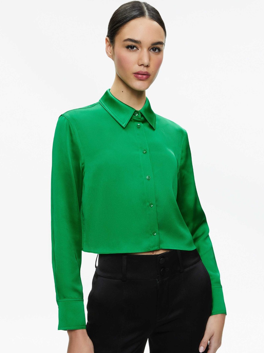 Alice and Olivia Leon Cropped Button Down | Tops