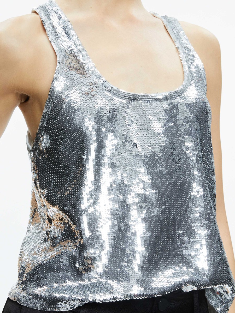 Alice and Olivia Avril Sequin Boxy Tank | Tops