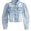 Alice and Olivia Lana Puff Sleeve Denim Jacket With Raw Hem | Jackets + Coats