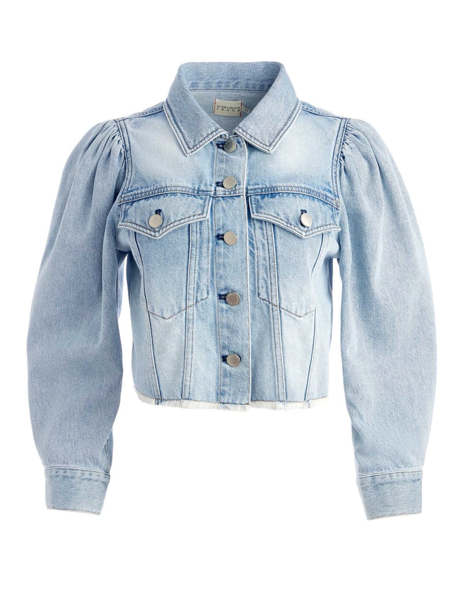 Alice and Olivia Lana Puff Sleeve Denim Jacket With Raw Hem | Jackets + Coats