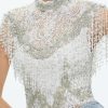 Alice and Olivia Pria Embellished Mock Neck Fringe Top | Tops