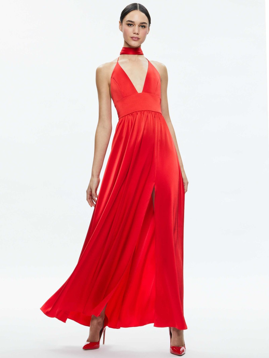 Alice and Olivia Hannah Deep V-Neck Scarf Maxi Dress | Dresses