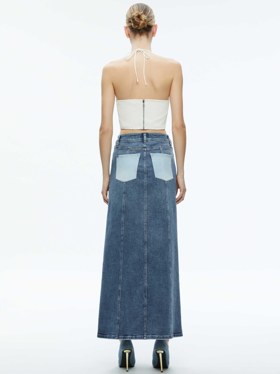 Alice and Olivia Rye Denim Two Tone Maxi Skirt | Skirts