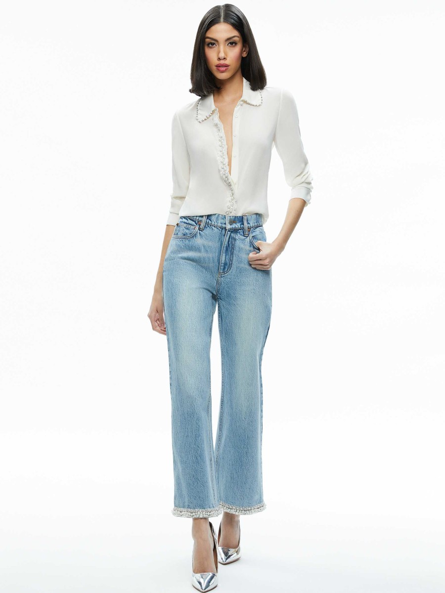 Alice and Olivia Ora High Rise Embellished Jean | Pants