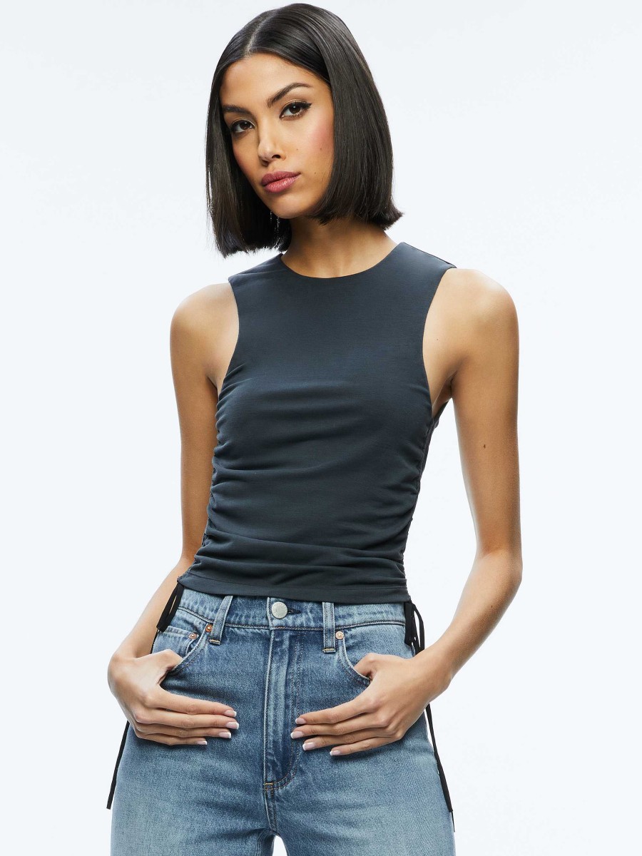 Alice and Olivia Chrissy Crewneck Ruched Crop Top | Tops