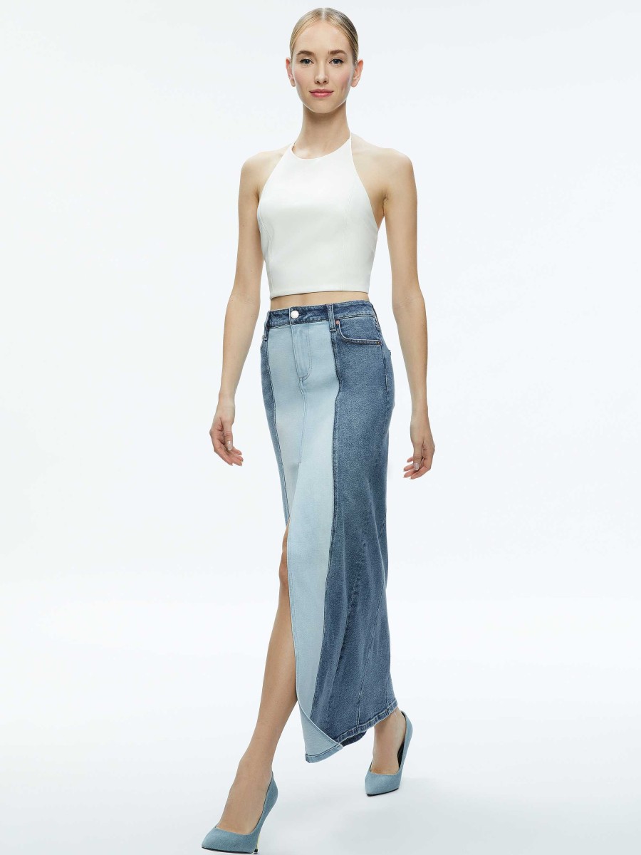 Alice and Olivia Rye Denim Two Tone Maxi Skirt | Skirts