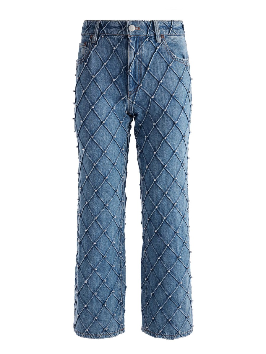 Alice and Olivia Weezy Quilted Embellished Cropped Mid Rise Jean | Pants