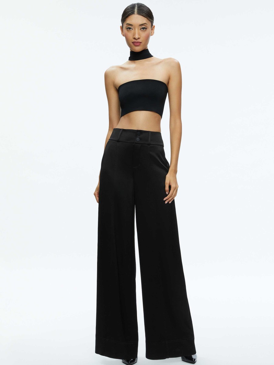 Alice and Olivia Raya Mock Neck Racerback Cropped Pullover | Tops