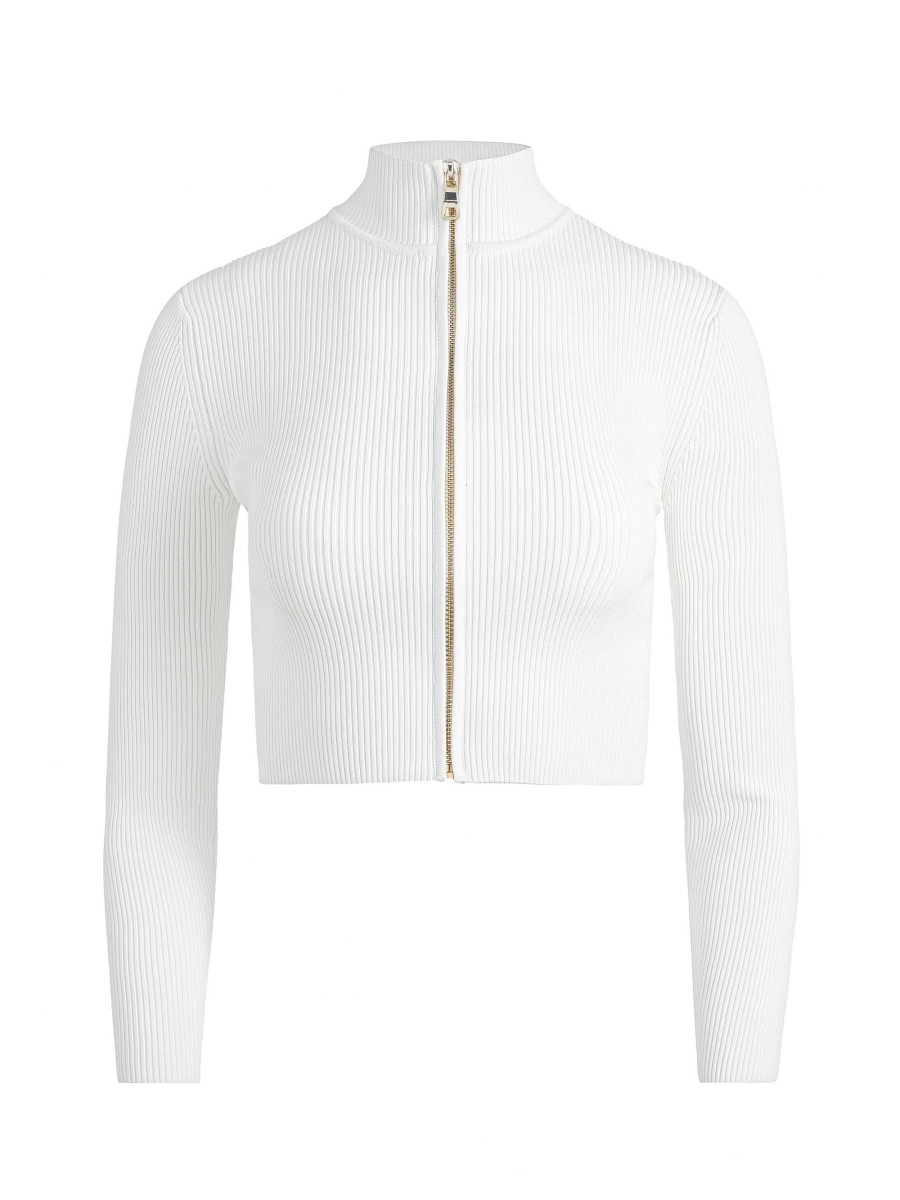 Alice and Olivia Dorris Ribbed Zip Up Cardigan | Sweaters