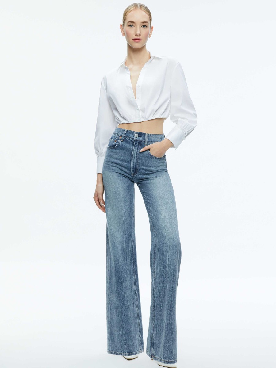 Alice and Olivia Trudy Cropped Button Down | Tops