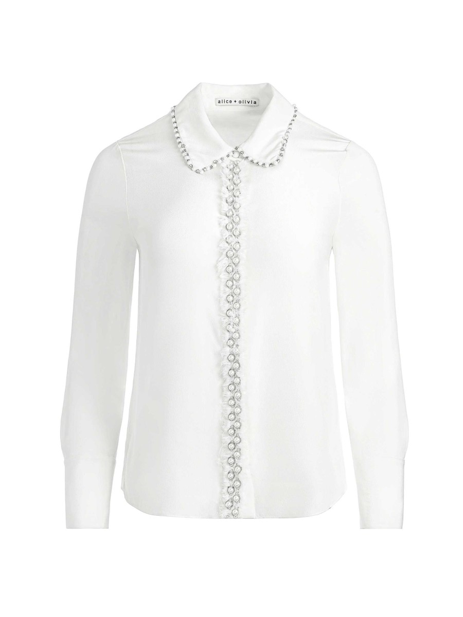 Alice and Olivia Willa Embellished Placket Top | Tops