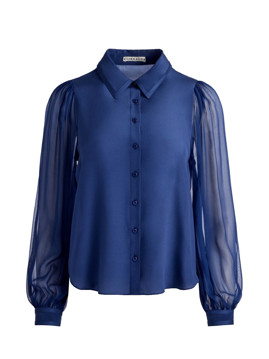 Alice and Olivia Roanne Blouson Sleeve Button Down | Tops