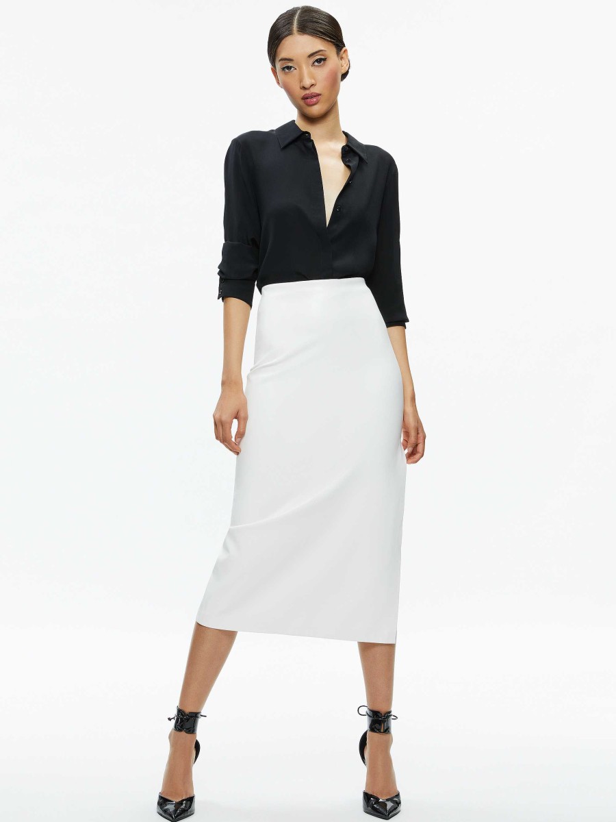 Alice and Olivia Maeve Vegan Leather Midi Skirt | Skirts