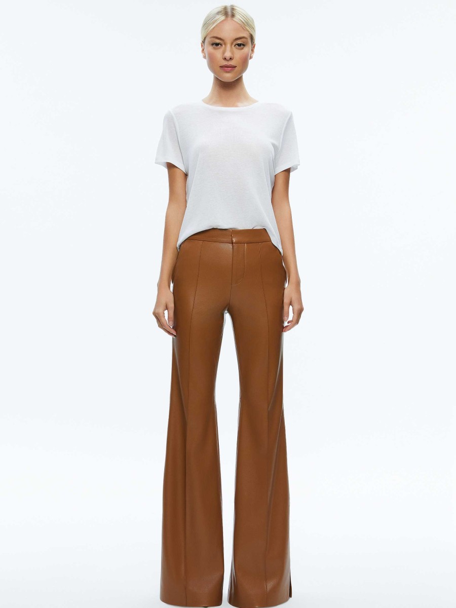 Alice and Olivia Danette Vegan Leather Split Hem Trousers | Pants