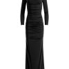 Alice and Olivia Katherina Crew Neck Long Sleeve Ruched Maxi Dress | Dresses