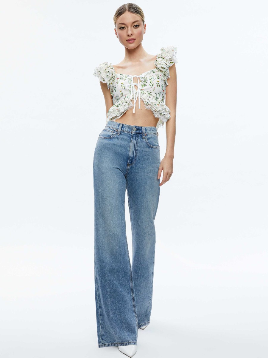 Alice and Olivia Charline Ruffle Cropped Top | Tops